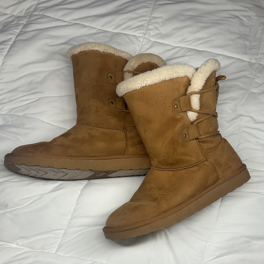 Brown Suede Fur-Lined Boots